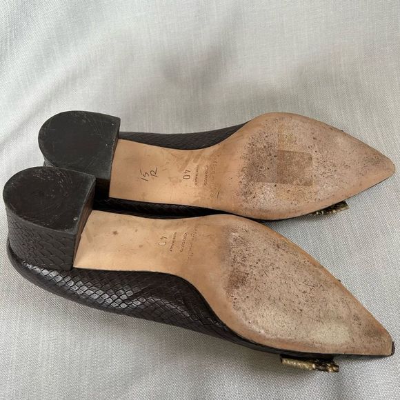 BETTYE MULLER LADIES HEELS SHOES 40 BROWN PYTHON LEATHER TEXTURED BOW POINTY - Picture 9 of 16